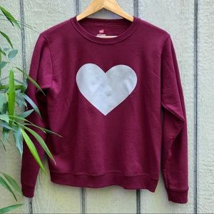 NWOT maroon love heart crewneck cozy sweater